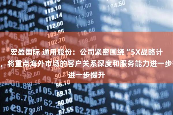 宏盈国际 通用股份：公司紧密围绕“5X战略计划”，将重点海外市场的客户关系深度和服务能力进一步提升